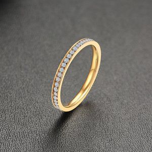 3/$35 Gold Plated Thin Band Ring Stainless Steel Rhinestone Diamond Jewelry